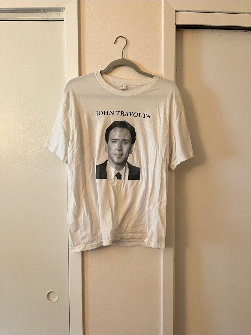 White Short-Sleeve Graphic Tee with Portrait Print